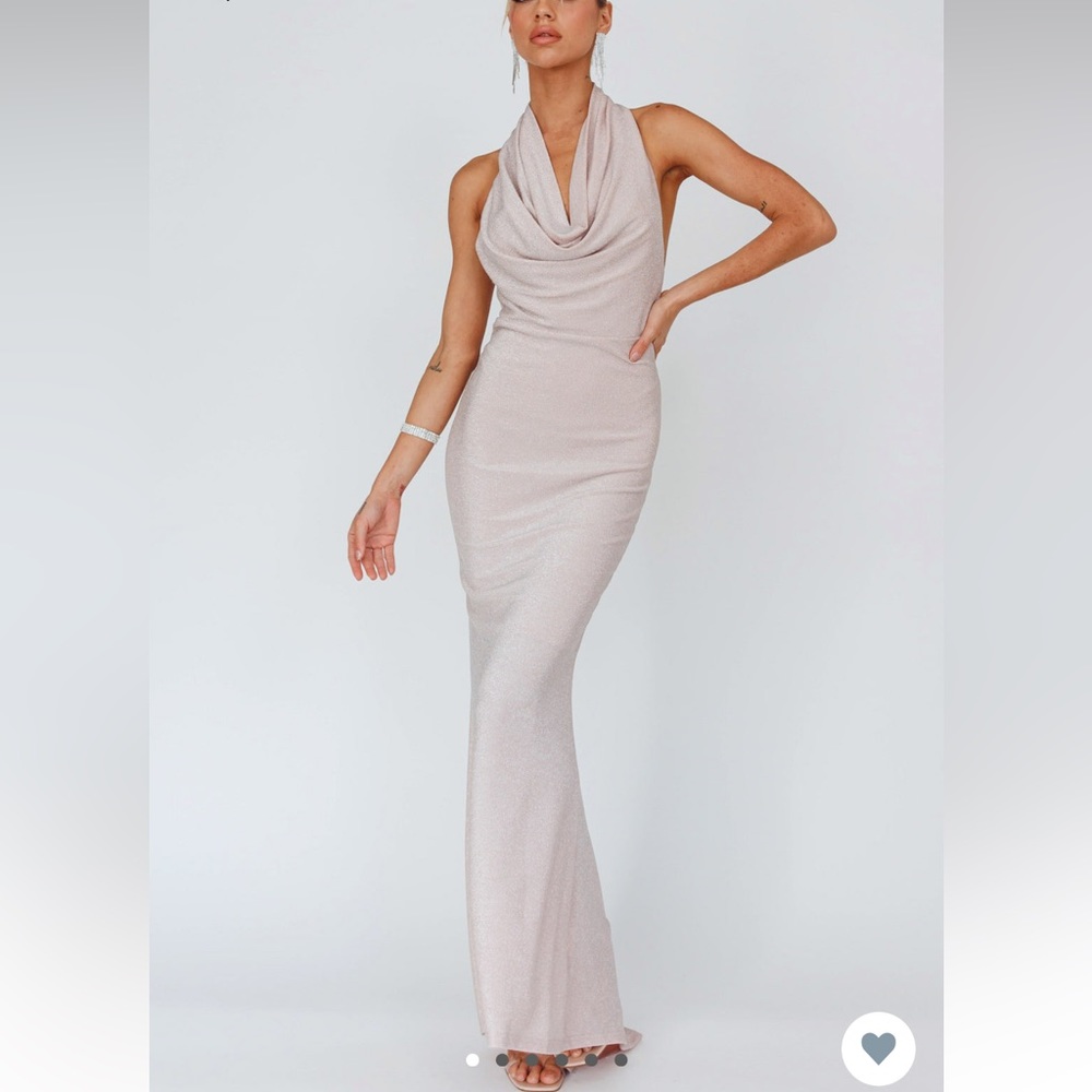 Cowl Neck Halter Blush Sparkle Maxi Dress